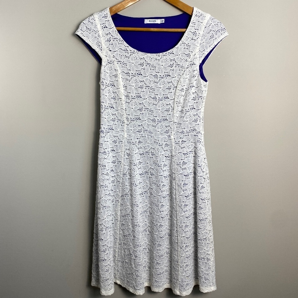 Ricki's Women's Sleeveless White Crochet Lace Fit + Flare Dress Size Small Lined